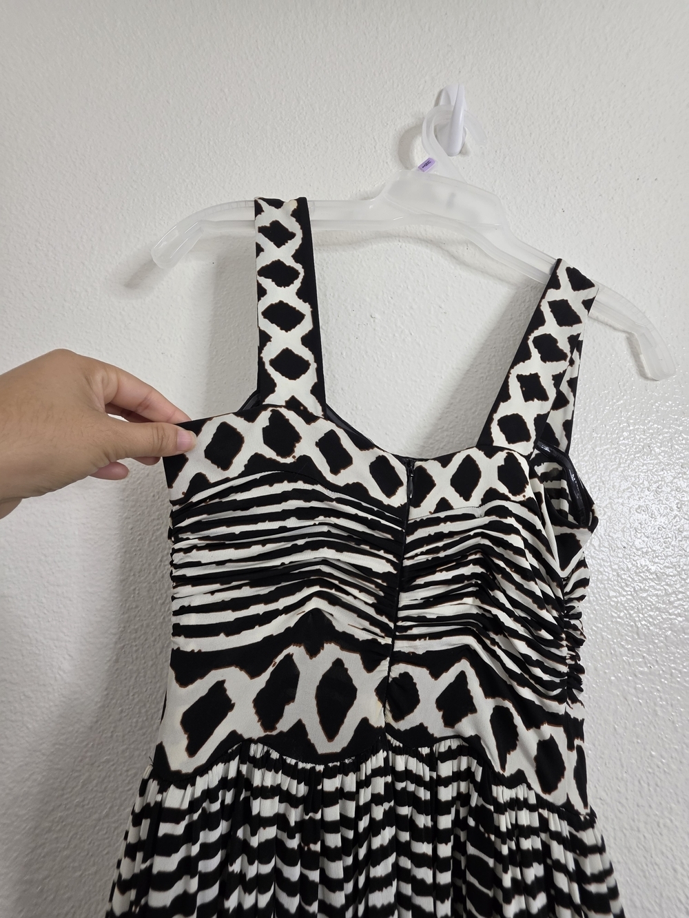 Tracy Reese Anthropologie Womens XS Black White Geometric Ruched Midi Dress - Picture 16 of 16